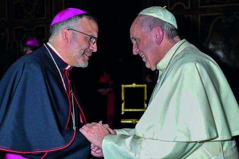 Bishop John Stowe with Pope Francis