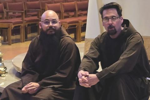 Brother Carlos-Andres and Jon M. Sweeney after their performance, Cathedral of St. John the Evangelist, Milwaukee, Wisconsin, May 10, 2025.
