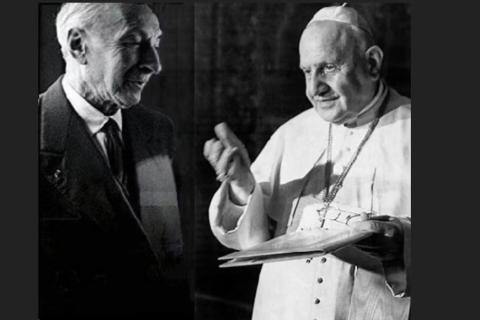 Pope John XXIII greeting Jules Isaac at the Vatican in 1960