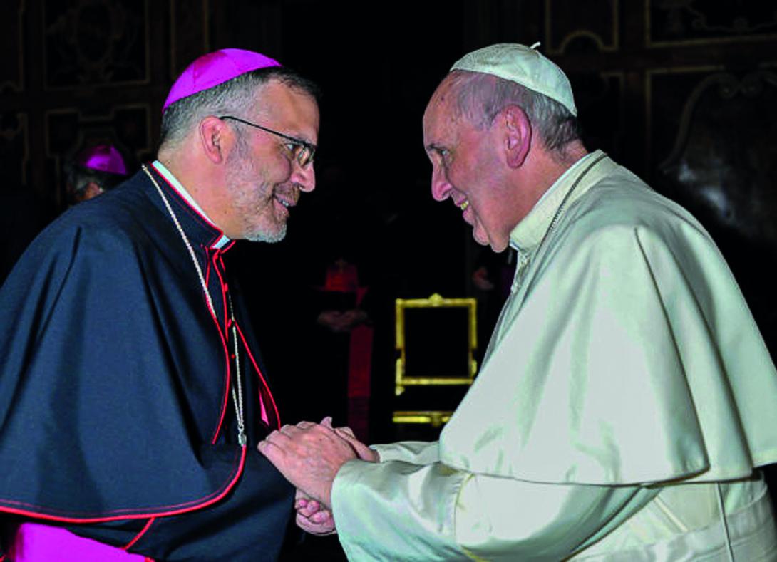 Bishop John Stowe with Pope Francis