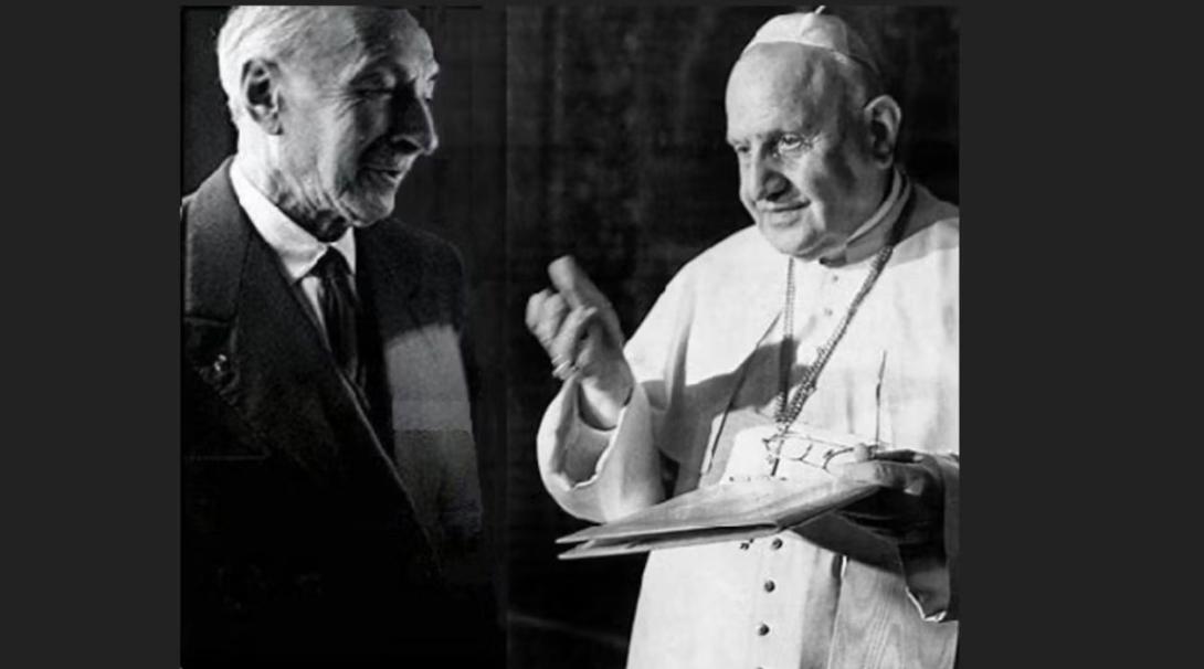 Pope John XXIII greeting Jules Isaac at the Vatican in 1960