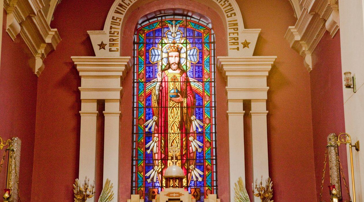 Stained Glass window depicting Christ the King 