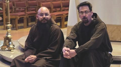 Brother Carlos-Andres and Jon M. Sweeney after their performance, Cathedral of St. John the Evangelist, Milwaukee, Wisconsin, May 10, 2025.