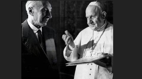 Pope John XXIII greeting Jules Isaac at the Vatican in 1960