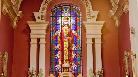 Stained Glass window depicting Christ the King 
